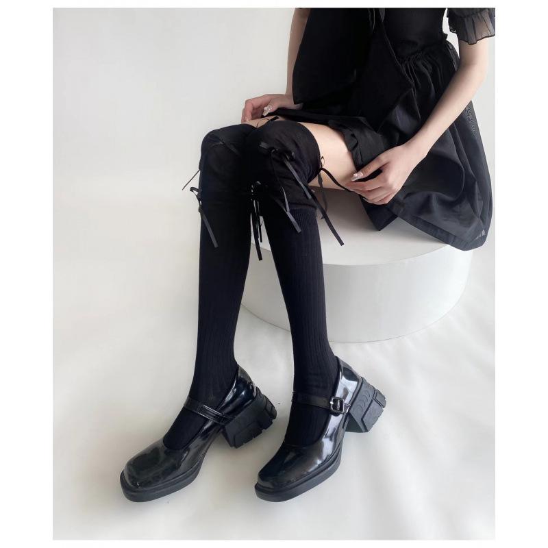 Women's Bowknot Over-the-Knee Socks - Japanese Style, Niche Knee-High, Pile-Up Calf