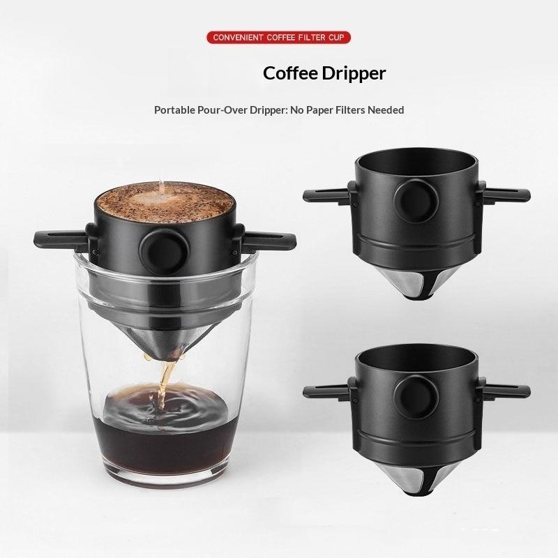 Portable Coffee Filter Cup Foldable Reusable Dripper with Dual Layer Mesh for Pour Over Brew No Filter Paper Travel Espresso