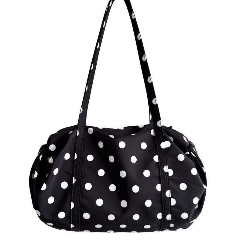 Cute Style Black and White Polka Dot Bag Large Capacity Shoulder Bag New Casual Versatile Nylon Handbag Women