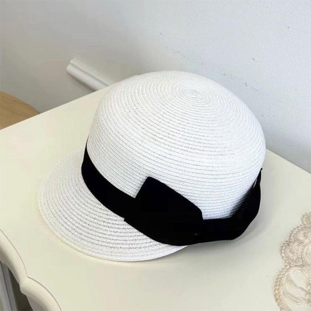 Elegant Straw Hat Sun Hats Women Summer French Retro Dome Top Hat Ladies Vacation Beach Straw Hat Black Bowknot Equestrian Hat