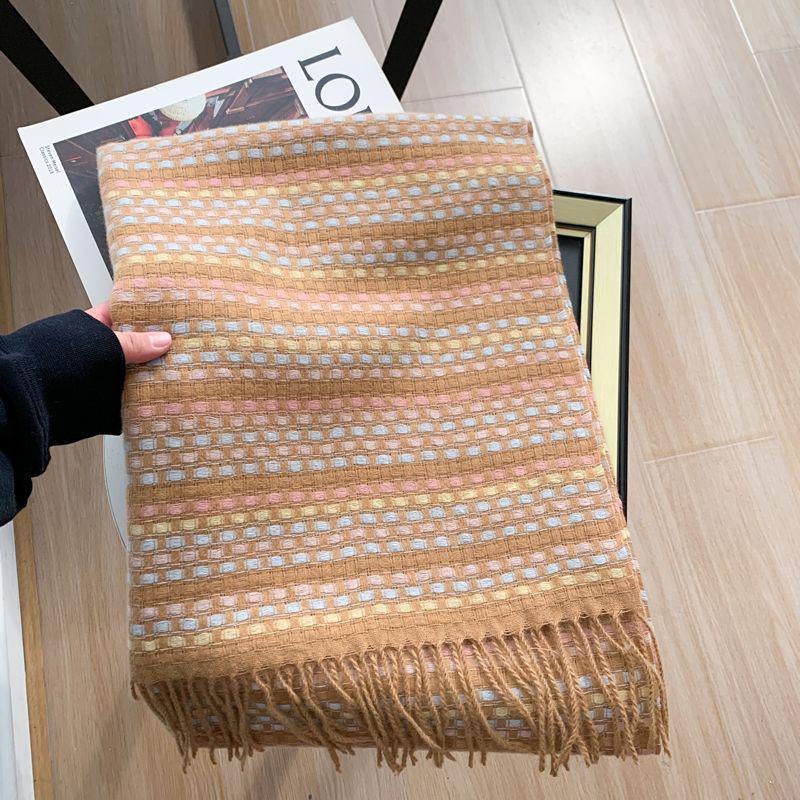 Women's Faux Cashmere Plaid Scarf - Korean Style, Thick & Warm Autumn/Winter Shawl