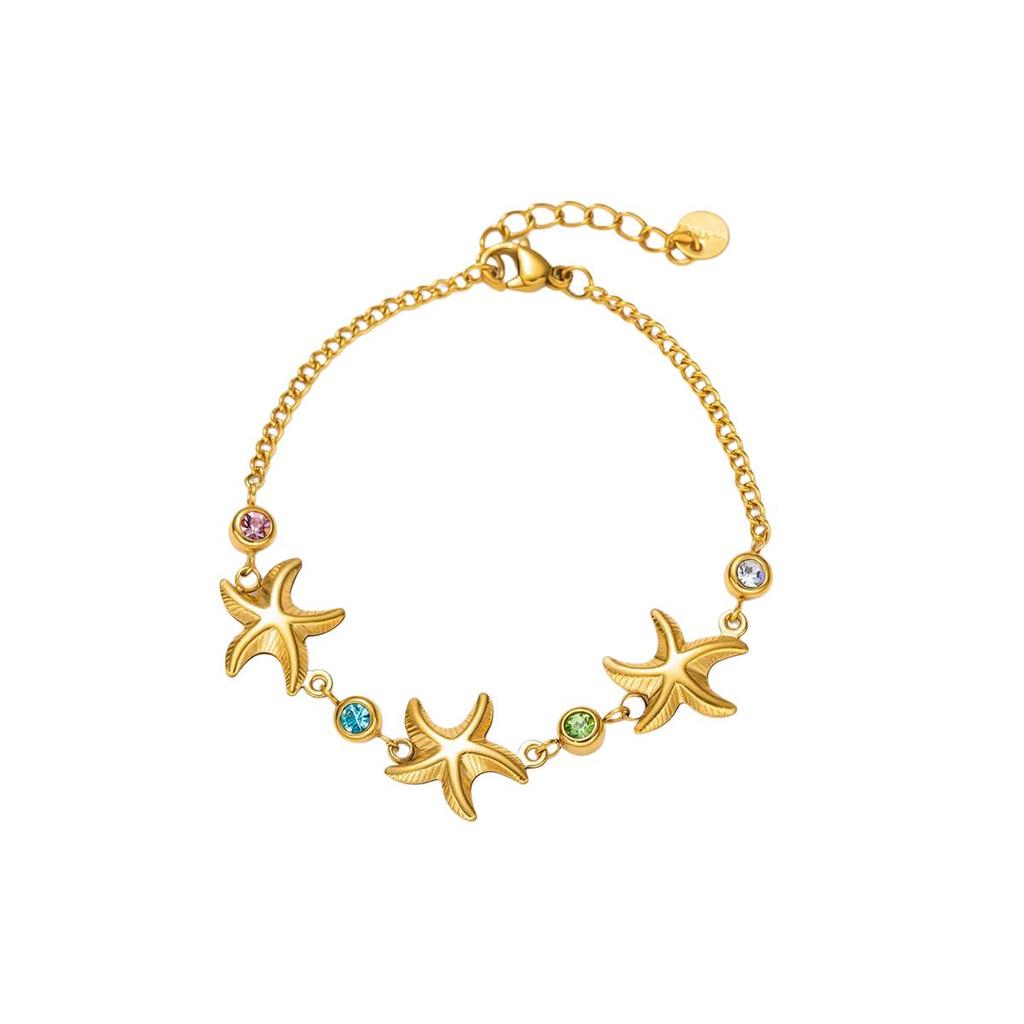 18K Gold Zircon Starfish Bracelet for Women - High-End Titanium Stainless Steel Jewelry