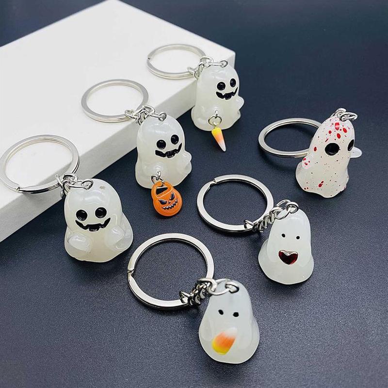 Halloween Luminous Ghost Keychain Halloween Decoration Party Accessories Mini Resin Ghost Pumpkin Keyring Backpack Pendant Gift