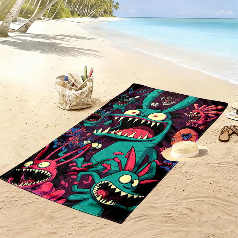 Colorful Monster Illustration 2D Flat Print Beach Towel, Large Soft Quick Dry Towel for Beach Camping Swimming.MSTJ0918347