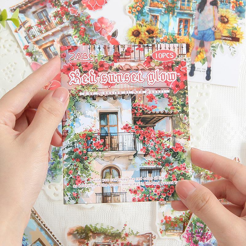 10 Pcs Garden Landscaping and Paper Tent Stickers Pack PET Material Creative Stickers Scrapbooking Material