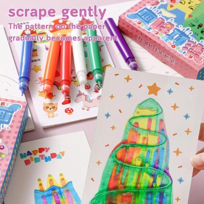 35Pcs Squeegee Art Kids Paint Kit, Diy Material Magic Reveal Rainbow Scratch Art