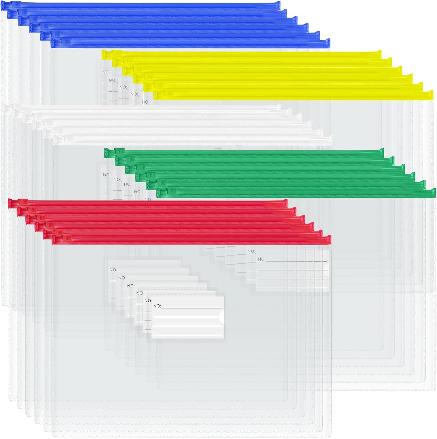 24pcs Plastic Envelopes Poly Zip Envelopes Files Zipper Folders, A4 Size, Letter Size, for School Office Travel Storage Supplies
