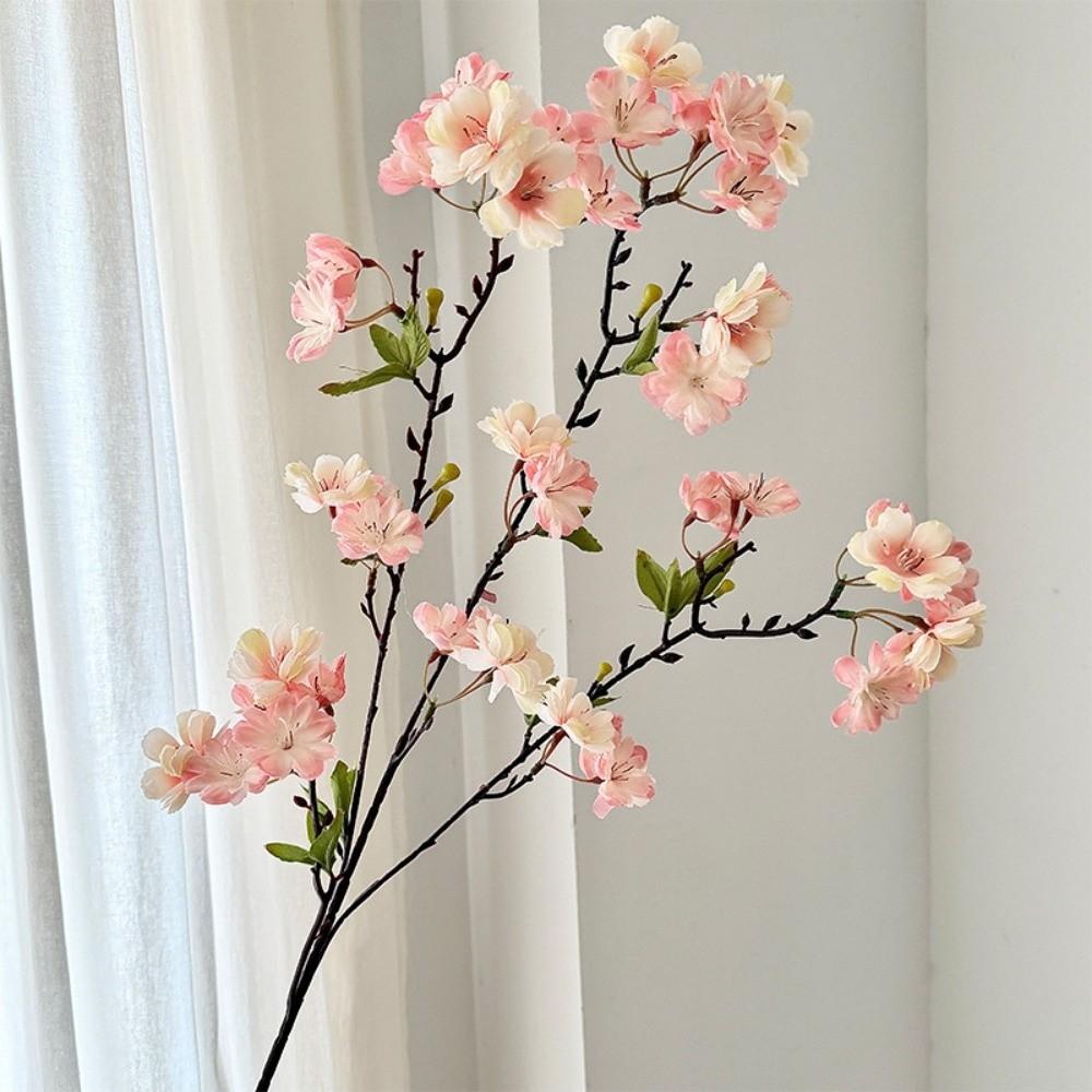 Pink Artificial Sakura Flower Decorative Silk Artificial Faux Plants Long Branches Peach Fake Cherry Blossoms