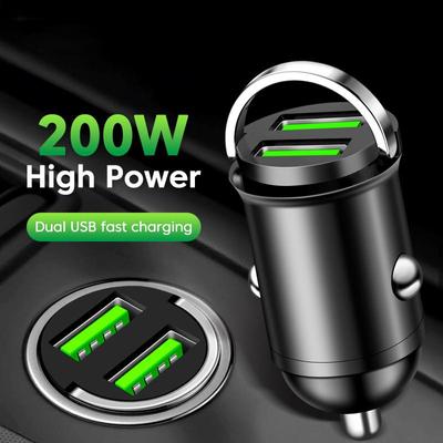 200W Mini Dual Ports USB Car Charger Lighter Fast Charging Car Phone Charger Adapter for iPhone 13 12 Xiaomi Huawei Samsung