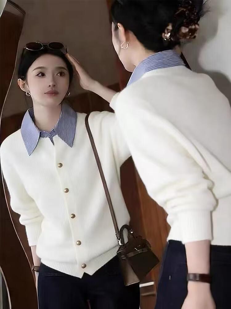 Zose Elegant Faux-Layer Collared Knit Sweater