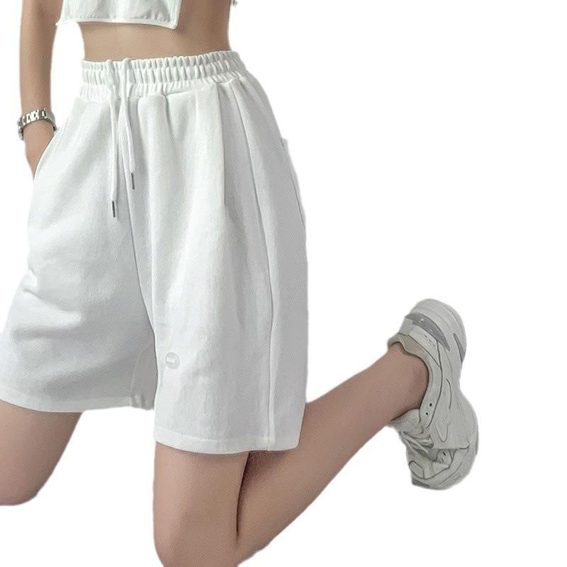 Lockere, gerade Sport-Waffel-Shorts mit mittlerem Bein, Sommer-Hottie, hoch taillierte, lässige Viertelhose mit weitem Bein