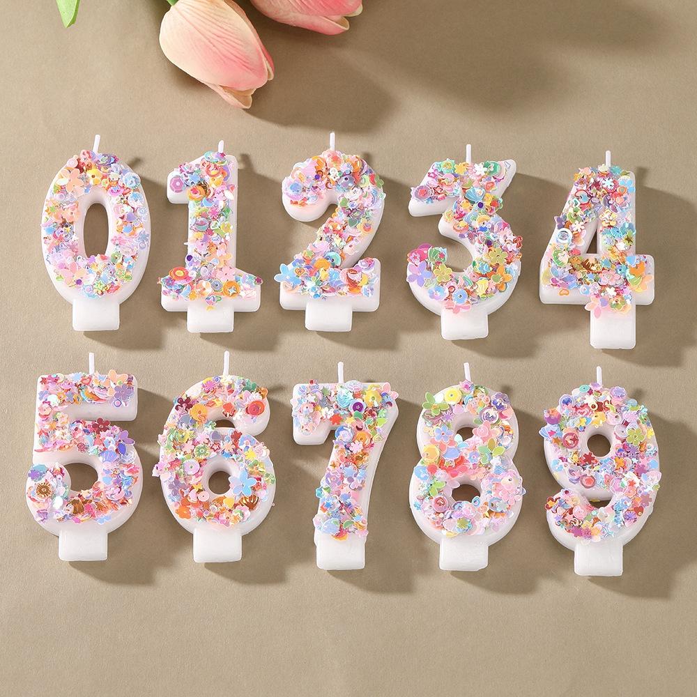 Colorful Sequin Flower Birthday Number Candles – Handmade DIY Cake Decorations