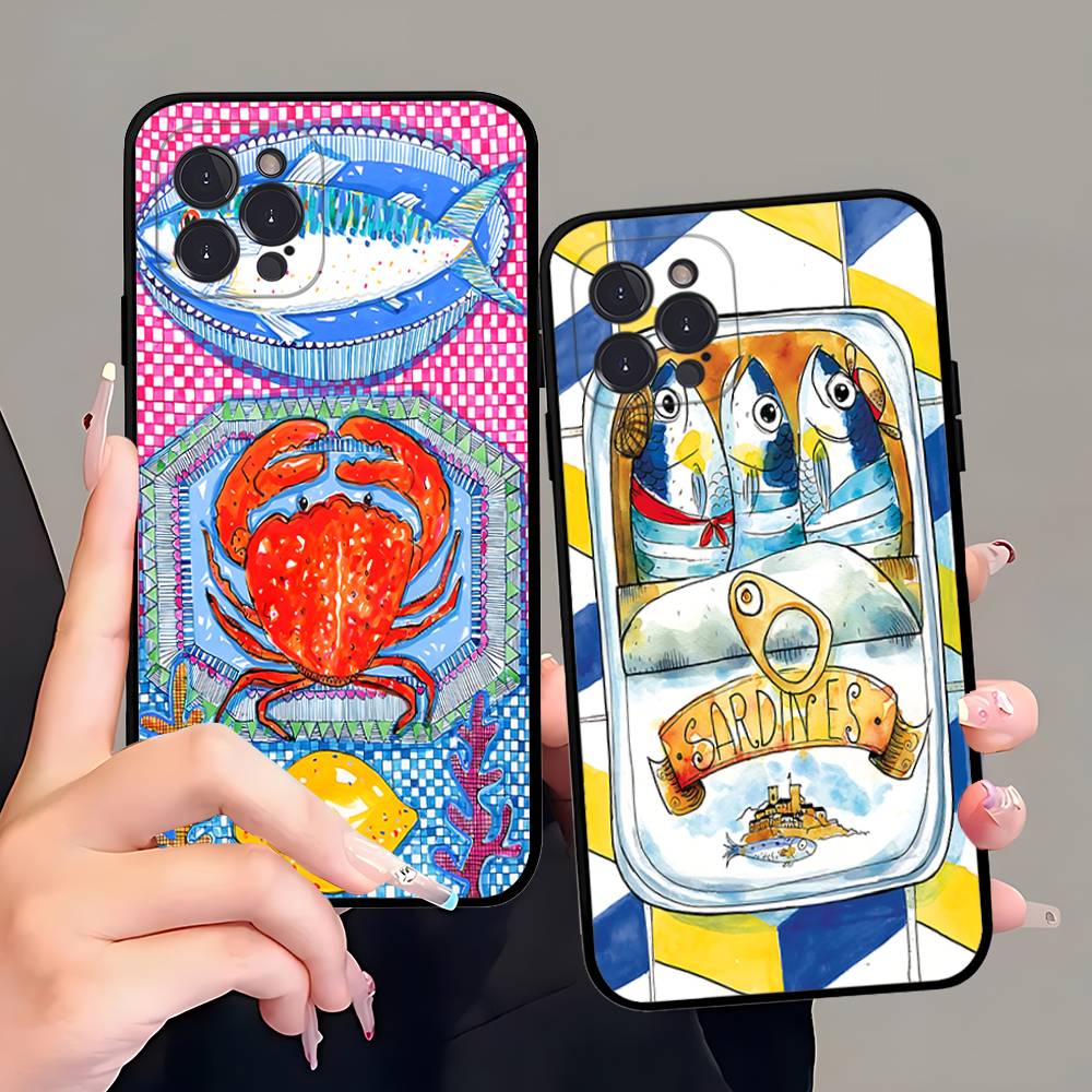 Sardines Fish Soft Back Phone Cover Case For IPhone 17 16 Pro Max 15 12 11 16e 13 Mini 14 15 Plus
