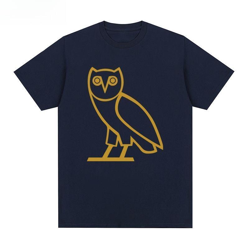 

Мужская и женская футболка Drake Male Duck OVO с круглым вырезом, футболка из чистого хлопка с коротким рукавом, хип-хоп, рэп, свободная CLB Canada S темно-синий