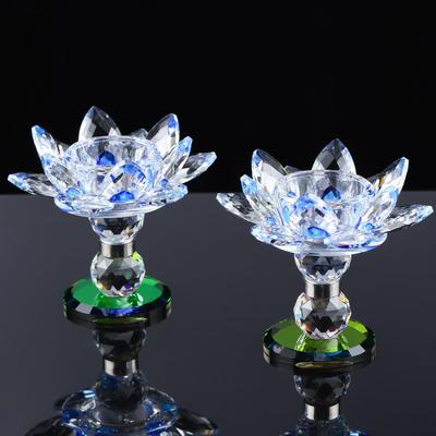 Qianwei Crystal Lotus Candle Holder, Buddhist Altar Ornament, Artificial Lotus Flower, 360° Rotating, Windproof Candle Holder, Highly Translucent