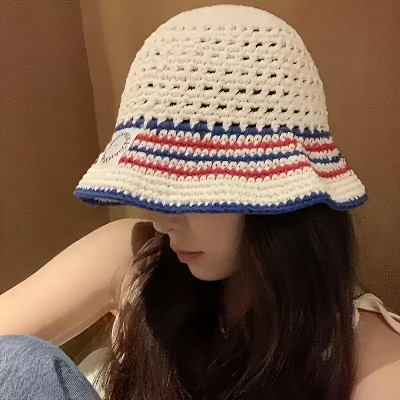Fashionable Striped Crochet Fisherman Hat | Breathable And Lightweight, Perfect For Outdoor Leisure