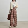 Sllsky Women's Relaxed Fit Plaid Wide-Leg Pants