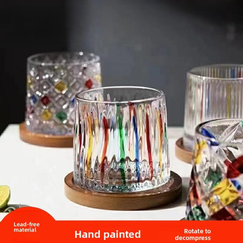 Hand Painted Rotating Whiskey Glass Set Stress Relief Creative Beer Wine Cups for Home Bar