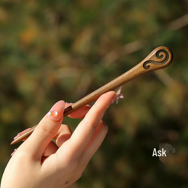 High-End Natural Ebony Wood Hairpin - Extended Chinese Ancient Style Black Hair Bun Accessory