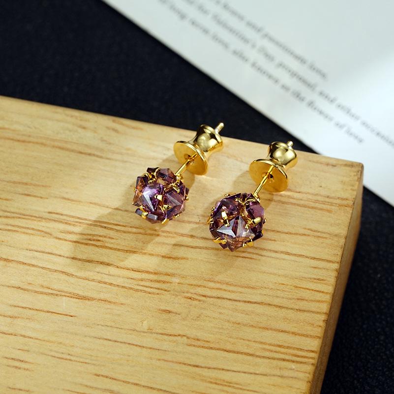 Exquisite Purple Zircon Inlaid Stud Earrings with Bamboo Joint Ear Backs