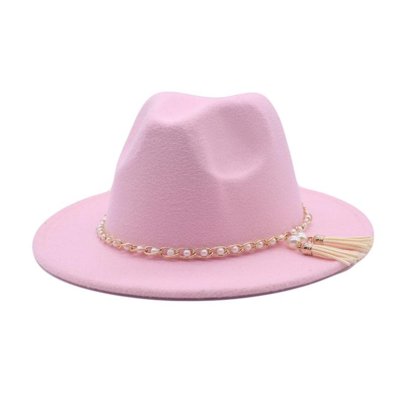 European and American fashion new chain jazz hat autumn and winter eaves fashion woolen top hat