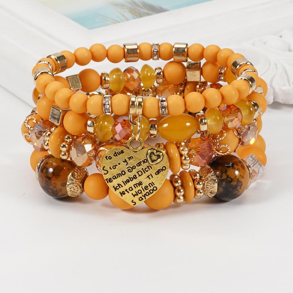 4pcs/set Boho Crystal Beads Chain Bracelet For Women Vintage Heart Elastic Bangle Female Party Jewelry Accessories