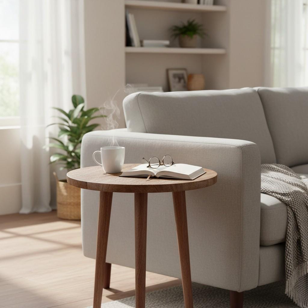 Round Wooden Side Table | Modern Scandinavian Accent Table for Living Room | Lightweight Coffee & Bedside Table, Sofa Side Table Furniture
