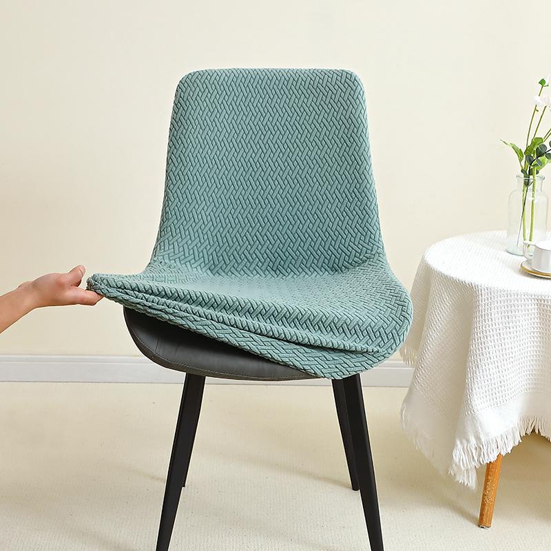 1Pc Jacquard Curved Chair Cover Solid Color Chairs Seat Slipcover Elastic Washable Chair Protector Covers For Living Room Home