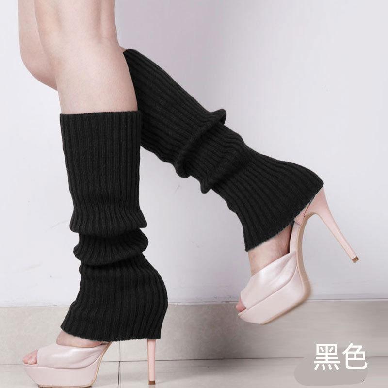 Winter Warm Knitted Leg Warmers Loose Style Lady Boot Knee Stockings Leggings Warm Boots Leg Punk Solid Black Cool Long Socks