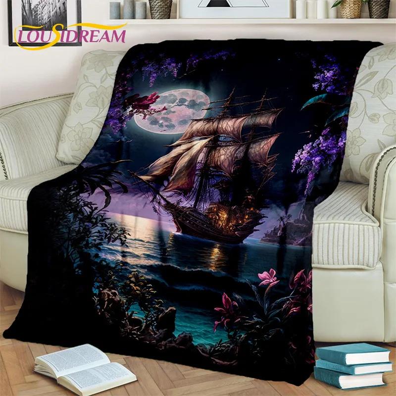3D Pirate Ship Boat,Sailboat,Barque Blanket,Soft Throw Blanket for Home Bedroom Bed Sofa Picnic Travel Office Cover Blanket Kids
