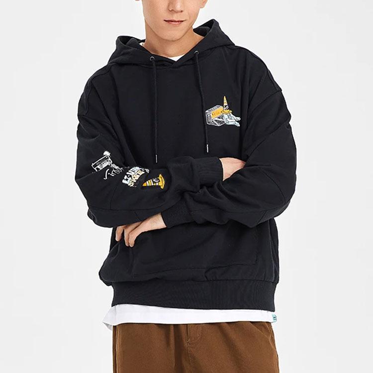 Li-Ning Felpa con cappuccio da uomo a maniche lunghe, serie skateboard, stampa con motivo divertente, ampia, AWDS177-4