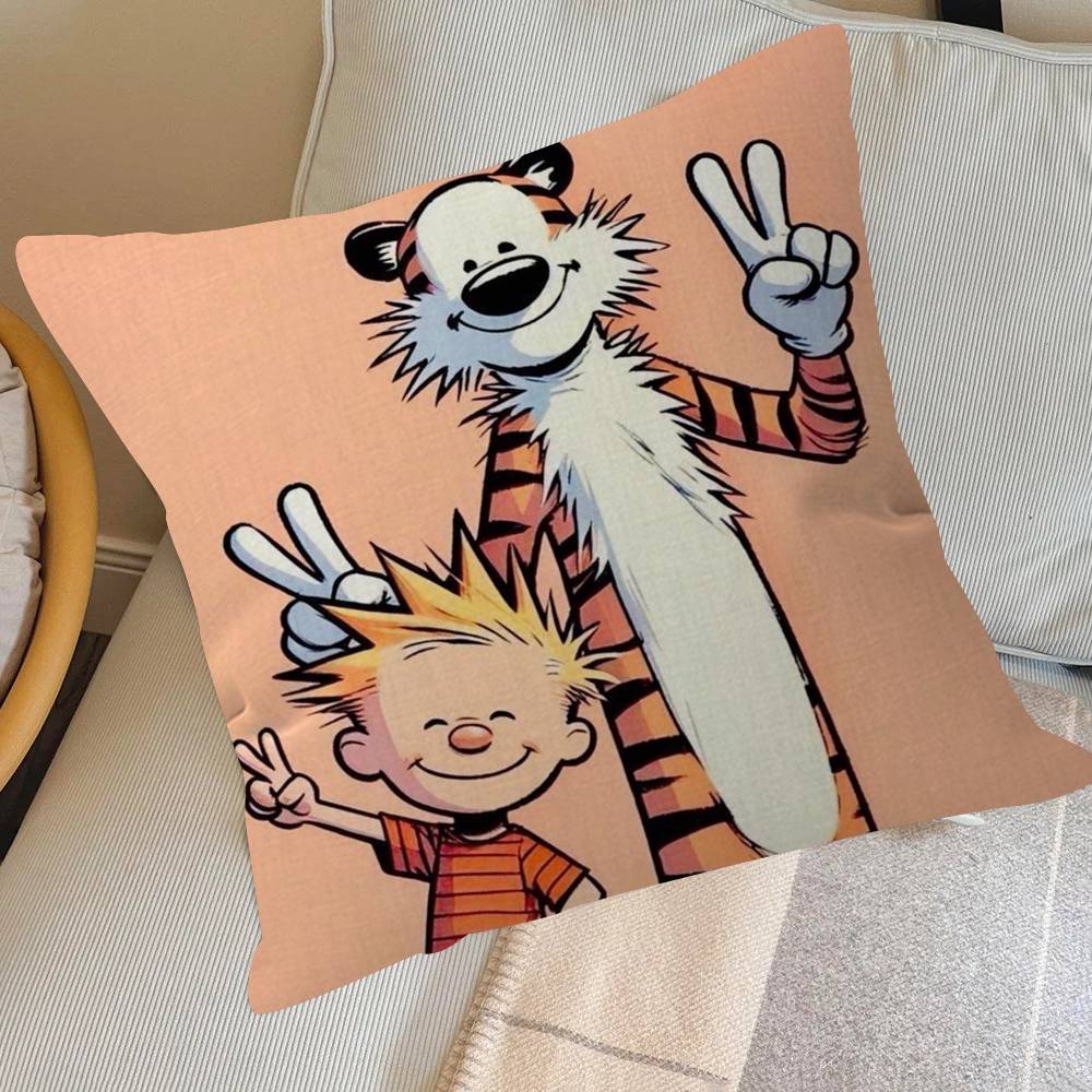 Anime C-Calvin And H-Hobbes Cushion Cover Inches Farmhouse Decor Home Throw Pillow Covers For Couch Decorations
