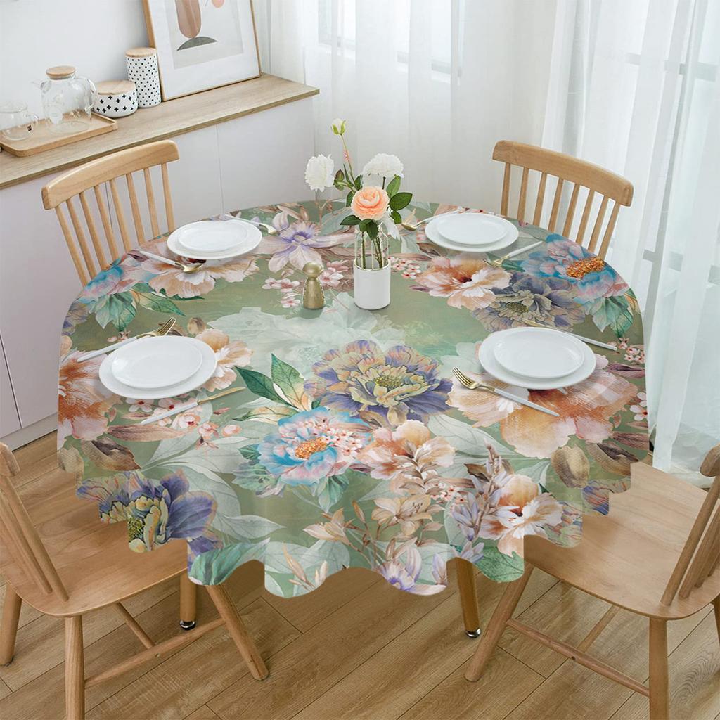 Antique Flower Leaf Round Tablecloth Waterproof Cover For Wedding Party Dining Table Decoration