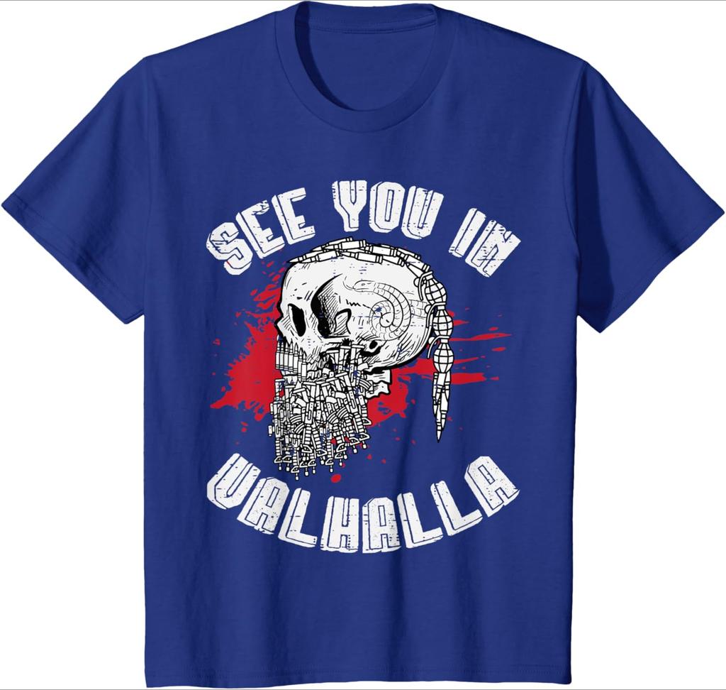 Nordic Warriors See You In Valhalla Norse Mythology Pattern Design100 Cotton Oneck Short Sleeve Printed Mens Tshirt