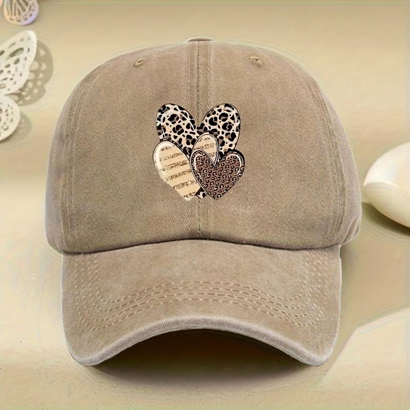 Baseballkappe für Damen und Herren mit Herz- und Leopardenmuster, atmungsaktiv, Snapback, strukturierte Passform, für jede Jahreszeit geeignet