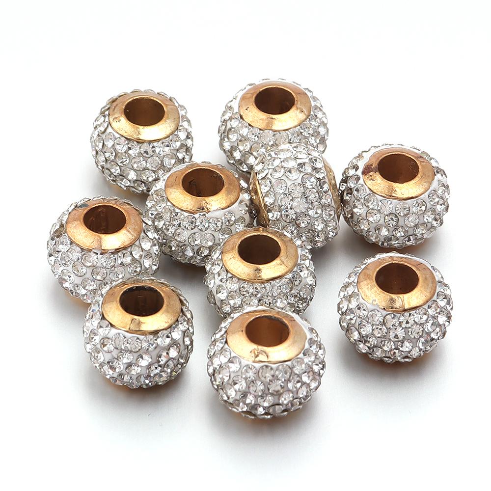 10pcs/lot 14mm Shambhala Rhinestone Beads Colorful Big Hole Loose Spacer Beads For DIY Charms Bracelet Necklace Jewelry Supplies