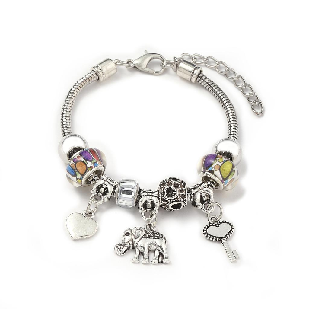 Vintage Handmade Alloy Large Hole Glass Bead Elephant Tree of Life Design Transparent Bracelet Multiple Styles Available