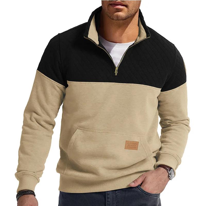 

Outdoor Casual Men s Fleece Hoodie Autumn Winter Vintage Stand Collar Zipper Patchwork Men Warm Corduroy Sweatshirt S хакі