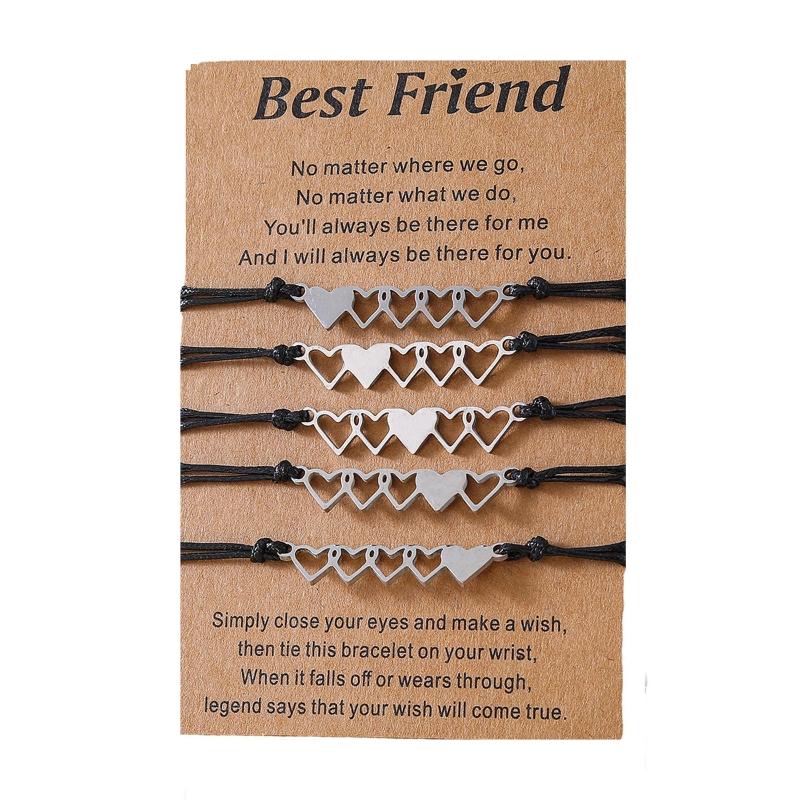 

5 Pieces Set Matching Heart-shaped Card Bracelets for Best Friend Couple Family Women Mens Teen Friendship Jewelry 1