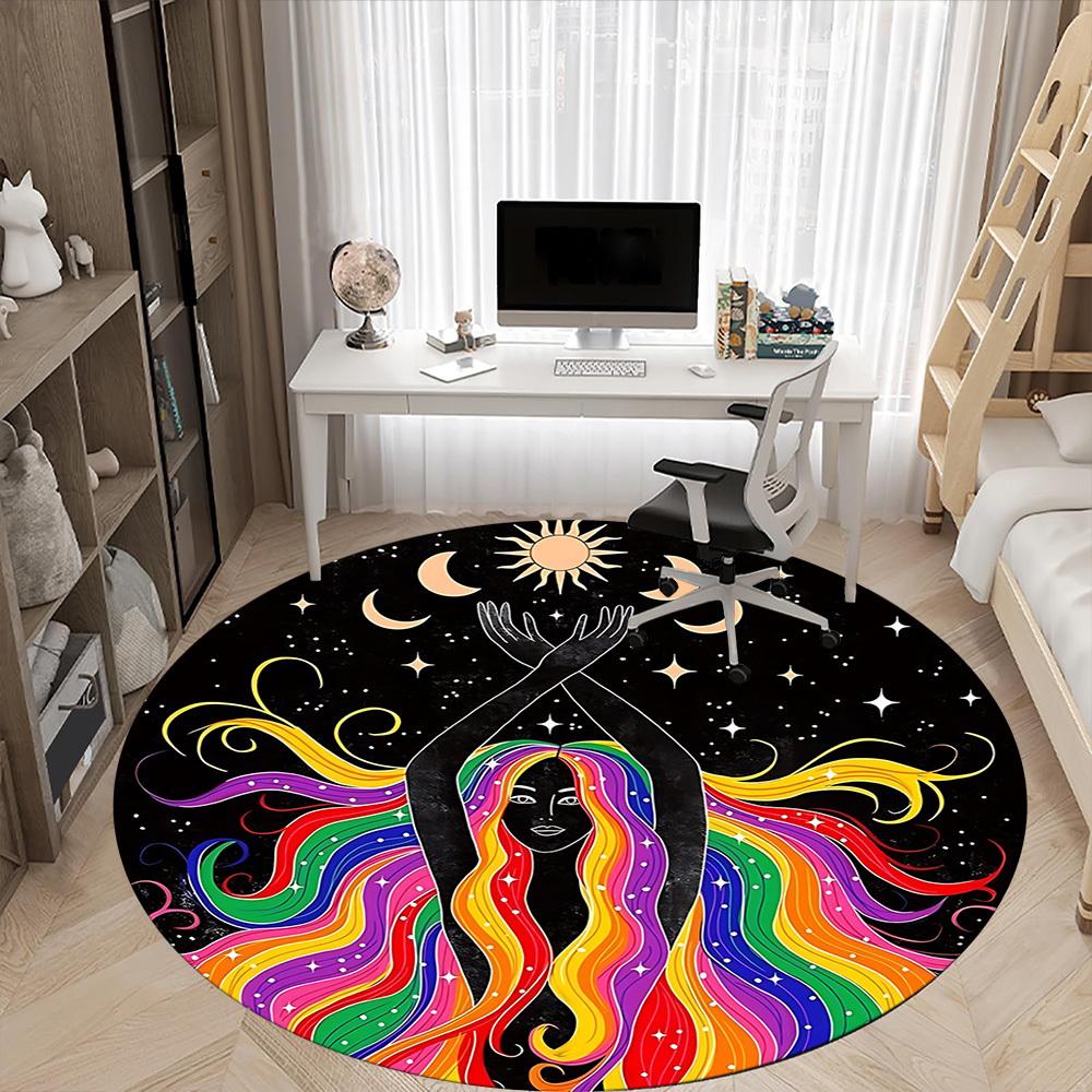 1PC Celestial Balance Office Round Rug, Non Slip, Soft and Durable Office Rug for Interior Decoration, Perfect for Office