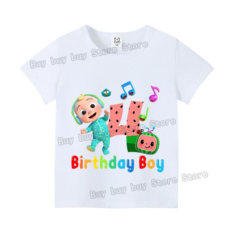 Cocomelons Number T-shirt Cute Cartoon Printed Birthday Party Tops Tee Boys Tshirt Summer Short Sleeved Cotton Children Clothing