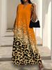 Plus Size African Impressionist Gold Leopard Sleeveless Long Dress