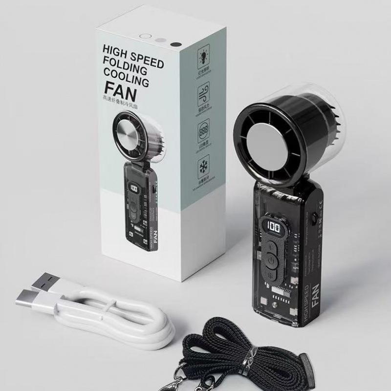 

New x68 Transparent Mecha Handheld Fan with Ice Pack and Digital Display - 100-Speed Turbo for Football Fans FC8