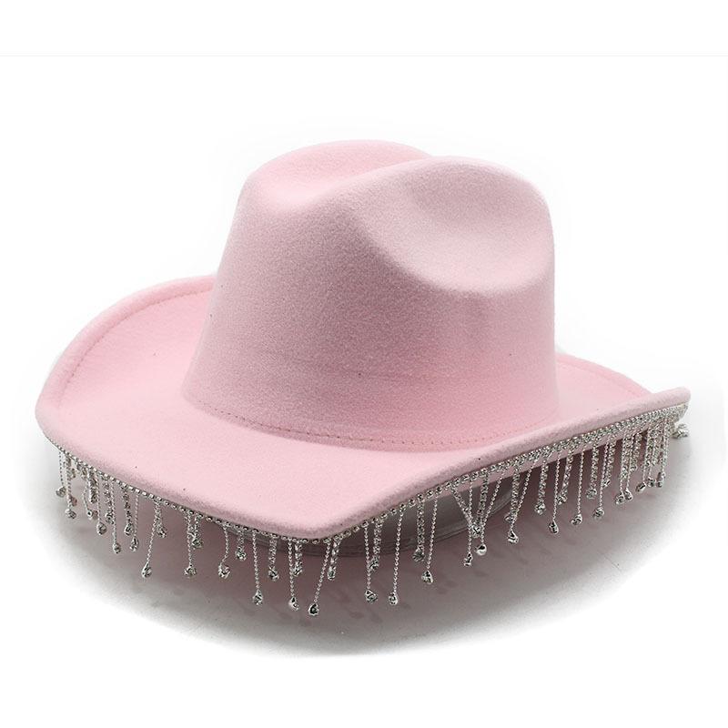 Western Cowboy Hat Water Drop Gem Medium Chain With Rhinestone Tassel Bridal Hat, Vacation Visor