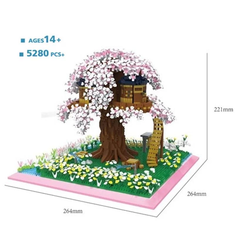 Challenge Sakura Tree House Mini Blocks Toy Architecture Magic Castle Beautiful Cabin Oil House For Girl Present Birthday Gift