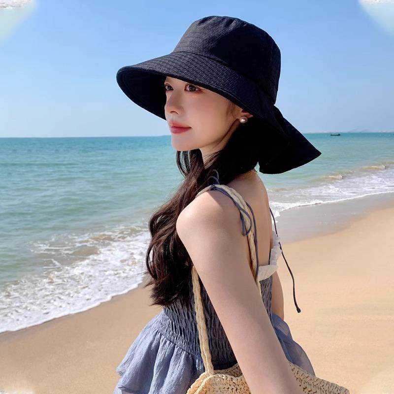 

Женская летняя шляпа в корейском стиле, универсальная и модная, закрывающая лицо, защита от солнца и УФ-лучей, с бантом, для улицы, с широкими полями, защита от солнца, шляпа рыбака