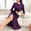 Fashionable and Elegant Solid Color Long Sleeve Round Neck Women's Dress In Autumn and Winter
