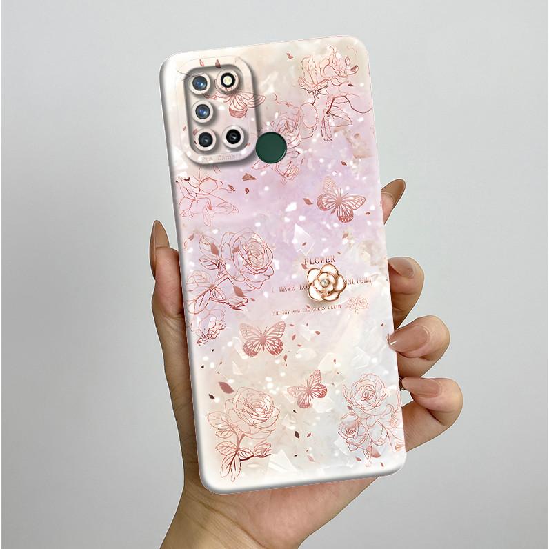 Phone Case For Realme 7I RMX2103 C17 Shockproof Case For Realme C17 Pretty Flowers Liquid Soft Silicone Back Cover Bumper Fundas