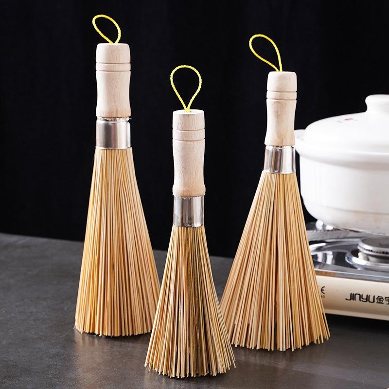Kitchen Natural Bamboo Pot Washing Brush Bamboo Wok Cleaning Whisk Brush with Comfortable Handle Household Kitchen Clean Tools