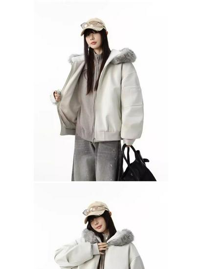 Unisex Double-Sided Wear Snow Eagle Fur Collar Hooded Jacket - Warm Cotton Autumn/Winter Plus Velvet Couples Design